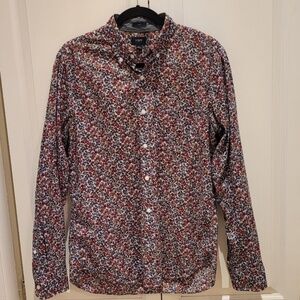 Mens Medium Floral Print JCrew Slim Dress Shirt